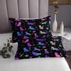 Erosebridal Neon Cat Bedspread King Size Lovely Glowing Kitten Quilt Set, Cute Kawaii Coverlet Set Starry Sky Bedding Set, Gradient Paws Bed Cover Cartoon Animal Themed Room Decor, Black view 3