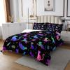 Erosebridal Neon Cat Bedspread King Size Lovely Glowing Kitten Quilt Set, Cute Kawaii Coverlet Set Starry Sky Bedding Set, Gradient Paws Bed Cover Cartoon Animal Themed Room Decor, Black view 4