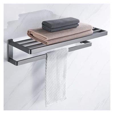 ALDEPO Towel Rail Bathroom Towel Rack Wall Mounted Towel Holder,High-End Towel Rack,Light Brushed Stainless Steel Simple Bath Towel Shelf Wall Mount,Bathroom Rack Hardware