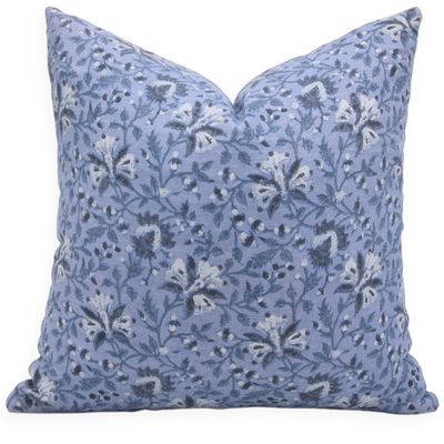 Fabritual Handmade Block Print Off White Linen 14x20 Inch Throw Vintage Pillowcase Cushion Cover, Living Room, Decorative for Sofa, Chair and Couch (Neera Bel-Blue)