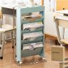 HOHXFYP 5 Tier Foldable Kids Book Rack, Plastic Storage Bookshelf with Universal Wheel, Scalable Multi Function Partition Kids Bookshelf for Classroom, 30.9X15.6X4.7In[4.7in-Blue] view 2
