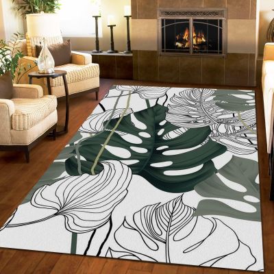 Black Green Monstera Print Kids Rugs, Tropical Jungle Indoor Large Bedroom Carpet, Protect Flooring from Scratches and Damages for Decor Teen Boys Room Floor Lounge Nursery, 6ft x 9ft