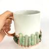 AANTHROPOLOGY By Rhea Set of 2 | White and Gold Ceramic Big Coffee/Tea/Juice/Beverage Mug with Green Semi - precious Agate Crystal | 13 oz/385ml (Rose Gold - Finish) view 3
