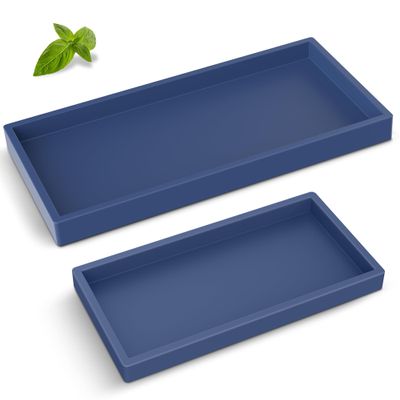 Bathroom Counter Tray,EG-SIPRO High-Grade Thickened Silicone Vanity Tray,Shatterproof Durable Rectangle Tray Soap Dispenser for Countertop,Sapphire Blue,Small+Large (EGTRAY)