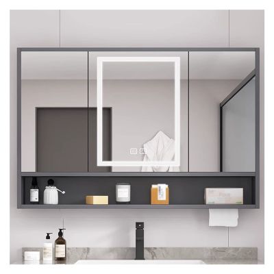 Bathroom Medicine Cabinet with LED Light & Defogger, Bathroom Storage Cabinet with HD Mirror, Over Toilet Storage Compartment (Color : Grey, Size : 70x13x80cm)