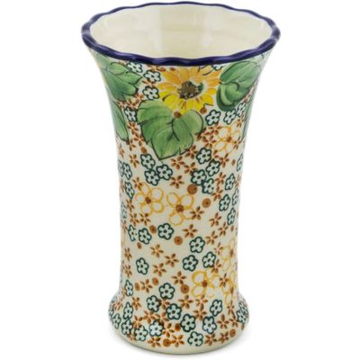 Polmedia Polish Pottery Vase UNIKAT - Country Sunflower Pattern Handmade in Boleslawiec Poland by Ceramika Artystyczna + Certificate of Authenticity