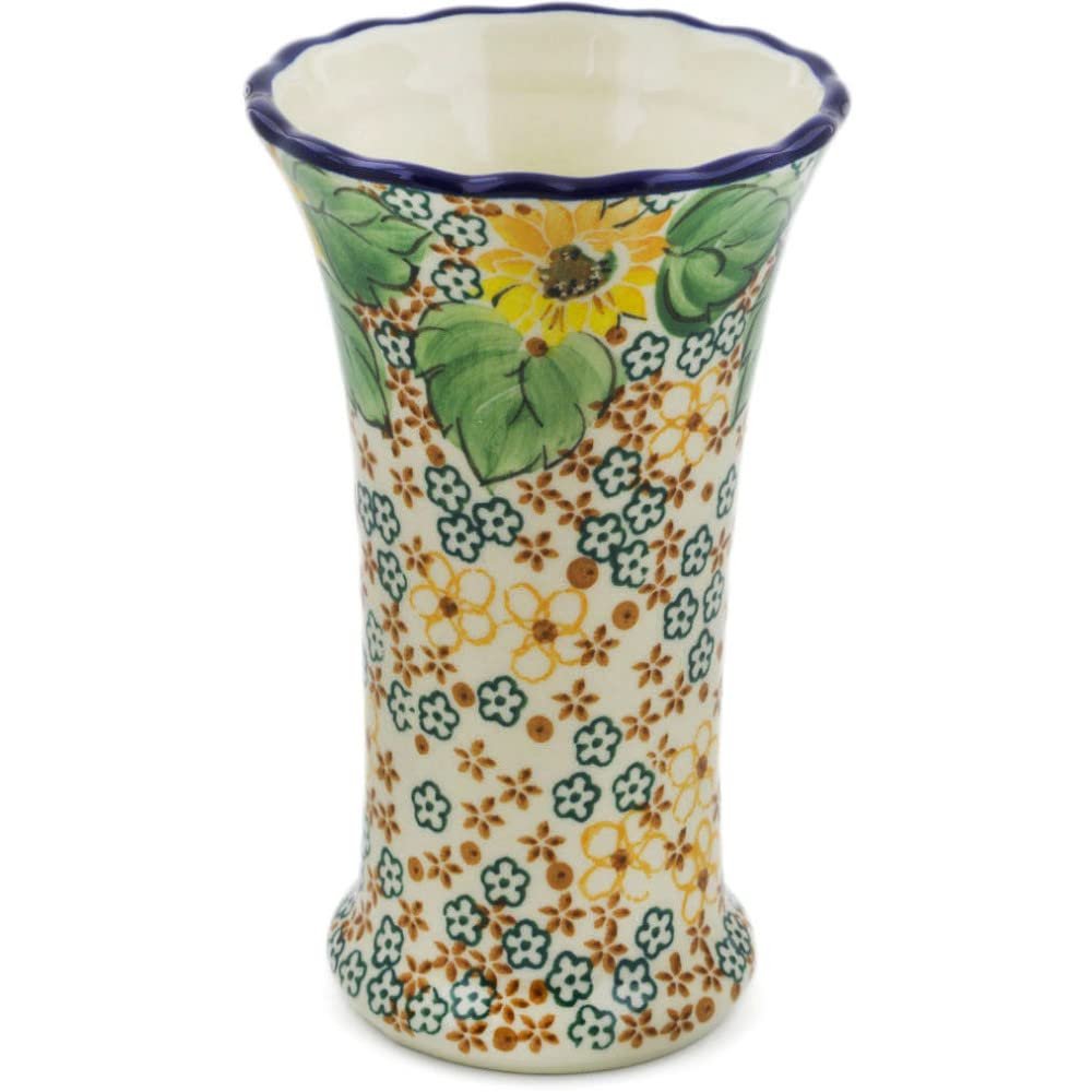 Polmedia Polish Pottery Vase UNIKAT - Country Sunflower Pattern Handmade in Boleslawiec Poland by Ceramika Artystyczna + Certificate of Authenticity
