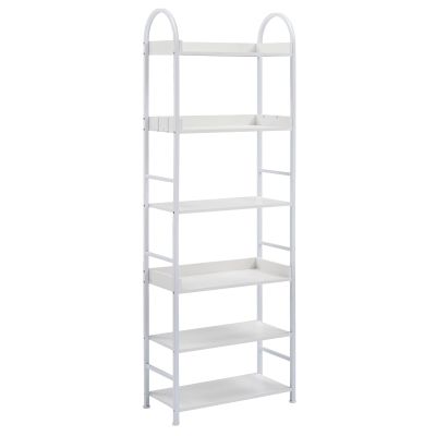 AMEOBA 70.8 Inch Tall Bookshelf, 6-Tier Shelves with Round Top Frame, MDF Boards, Adjustable Foot Pads, White