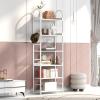AMEOBA 70.8 Inch Tall Bookshelf, 6-Tier Shelves with Round Top Frame, MDF Boards, Adjustable Foot Pads, White view 2