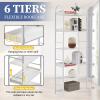 AMEOBA 70.8 Inch Tall Bookshelf, 6-Tier Shelves with Round Top Frame, MDF Boards, Adjustable Foot Pads, White view 4