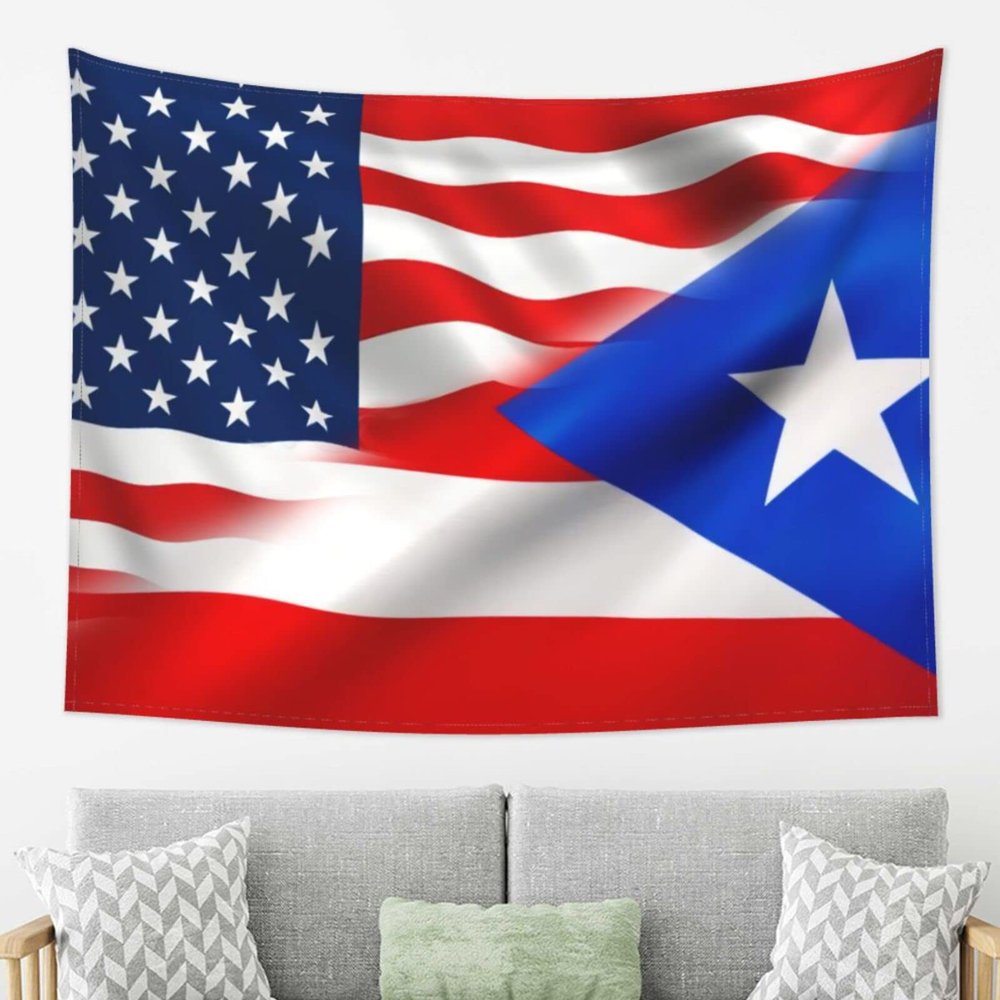 Half American Half Puerto Rico Flag Tapestry Wall Hanging Art Decoration Living Room And Bedroom Hanging 80x60 Inches