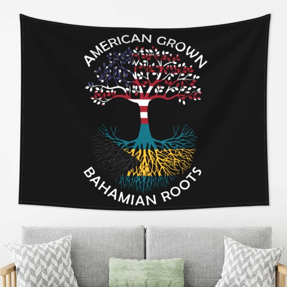 American Grown Bahamian Roots The Bahamas Flag Tapestry Wall Hanging Art Decoration Living Room And Bedroom Hanging 80x60 Inches