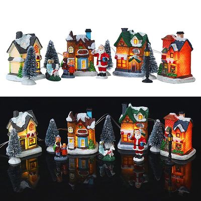 Boxwizard LED Lighted Miniature Houses Town Christmas Village Figurines Decoration Set Resin Christmas Village Houses Gift