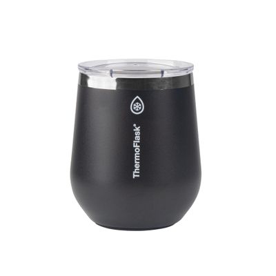 ThermoFlask Drinkware Wine Tumbler - Double-Wall Tumbler for Cold & Hot Drinks - Lightweight & Simple Drink Cup with Lid - Modern & Durable Drinking Cup - 12 oz, Jet Black