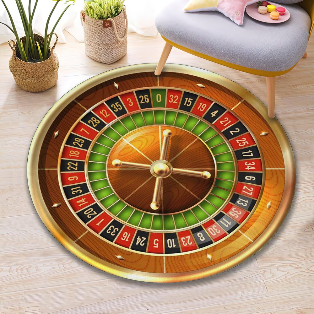 Rugendary Casino Roulette Rug Round Carpet Game Room Decor Washable Nonslip Modern Accent Rug Funky Retro Style Floor Mat Bedroom Living Dorm Flat Surface 2.6x2.6 ft