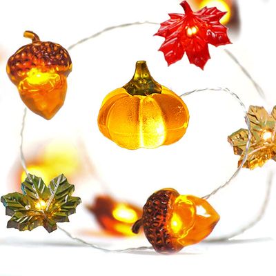 BOHON Thanksgiving Decoration 30 LEDs Acorn 3D Pumpkin Leaf String Lights