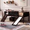 Wooden Twin Size Low Loft Bed with Slide and Double-Sided Chalkboards,2 Storage Boxes,Climbing Frame and Rope,for Kids Teens Girls Boys Use (Espresso@j, Twin) view 1