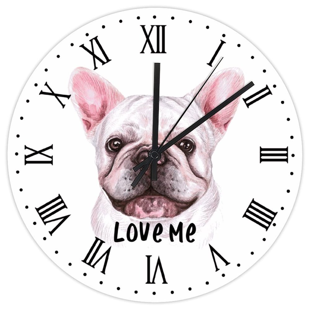 COCOKEN Love Me French Bulldog Wall Clock Dog Lover 10 Inch Large Wall Clocks Battery Operated Silent Roman Numerals Farmhouse Wall Decor for Kitchen Living Room Bedroom Classroom