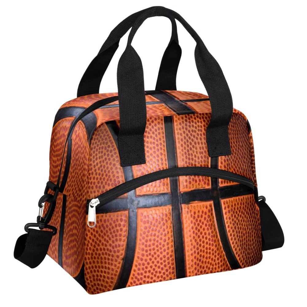 Insulated Lunch Bag Women Men Ball Sport Basketball Texture Large Reusable Lunch Box Leakproof Lunch Tote Bag Cooler Bag with Adjustable Shoulder Strap Travel Picnic Work Beach