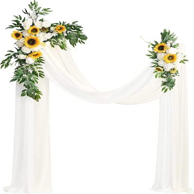 Tkasniy Artificial Wedding Arch Flowers Kit(4 Pack), 2Pcs Flowers Arch White Rose Swags & 2Pcs Sheer Fabric Drape, Wedding Arbor Flowers for Wedding Party Decor