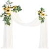 Tkasniy Artificial Wedding Arch Flowers Kit(4 Pack), 2Pcs Flowers Arch White Rose Swags & 2Pcs Sheer Fabric Drape, Wedding Arbor Flowers for Wedding Party Decor view 1