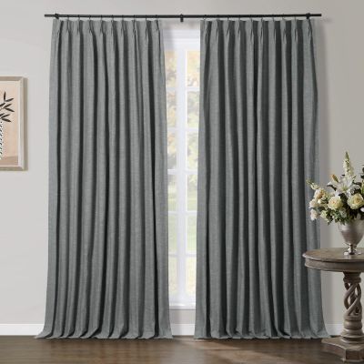 TWOPAGES Pinch Pleat Drape Premium Linen Cotton Curtain Window Treatment for Living Room Dining Room, Light Filtering Drape Airy Curtain (Dark Gray, 100W x 96L Inches, 1 Panel)