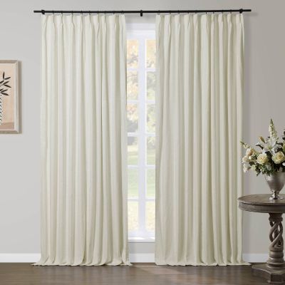 TWOPAGES Pinch Pleat Drape Premium Linen Cotton Curtain Window Treatment for Living Room Dining Room, Light Filtering Drape Airy Curtain (Off White, 100W x 96L Inches, 1 Panel)
