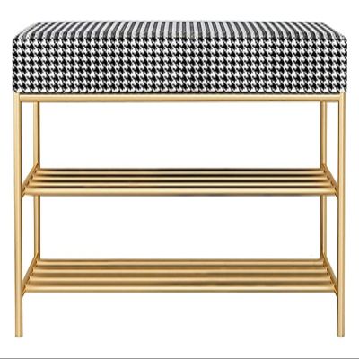 Shoe Cabinet Shoe Bench Storage Bench End of Bed Bench Shoe Rack Bench 2 Tier Storage Shelf Shoe Organizer with Anti-Slip Foot Pad Padded Bench for Bathroom Living Room ( Color : Houndstooth-a , Size