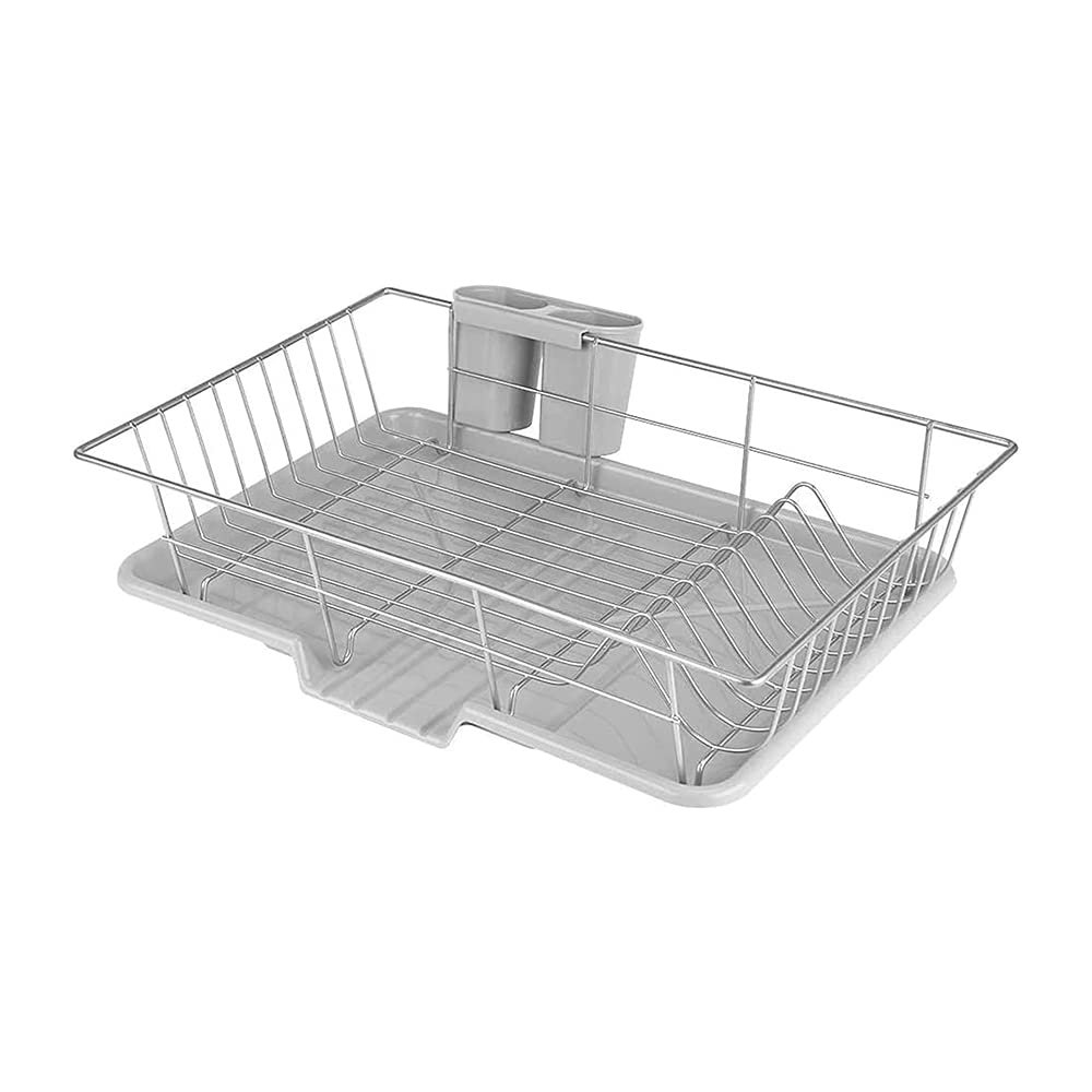 Dish Drainers Plastic Dish Drainer Sink Dish Drying Rack,Compact Dish Rack with Chopstick Rack,Durable Metal Dish Drainer,Drain Design,Non-Slip Feet at The Bottom,Used for Tableware,Etc,Kitc