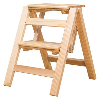 ALDEPO Shoe Cabinet Wooden Step Stool Foldable 2 Steps Ladder Chair, Anti-Slip Stairs Chair Folding Shelf Small Foot Stools Multifunction Shoe Bench/Flower Rack (Color : C)