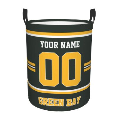 Custom Green Bay Laundry Hamper Personalized Laundry Basket Customized Name And Number Collapsible Storage Basket for Bedroom Bathroom Living Room Gifts