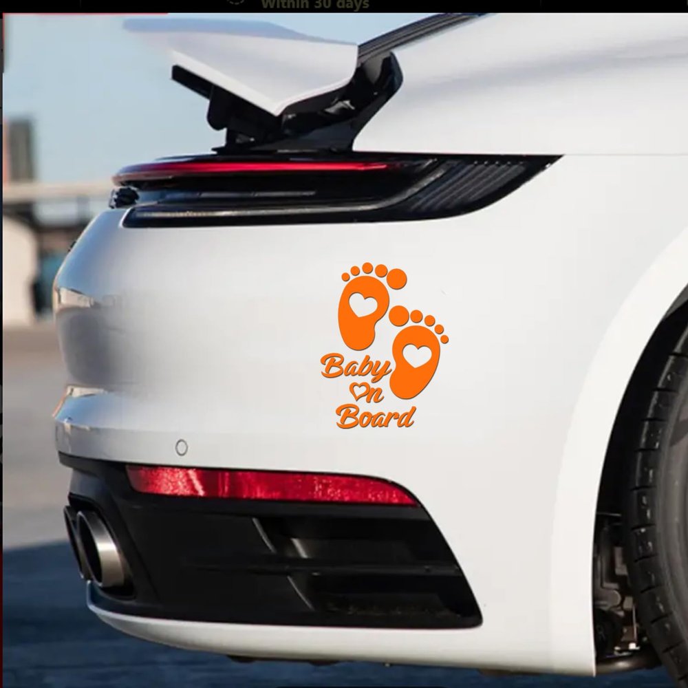 Baby on Board Stickers for Cars, Nouiroy Double Side Visibility Love Feet Baby in Car Decals and Stickers Cute Car Window Bumper Safety Warning Sign Waterproof Auto Vinyl Sticker(Orange)