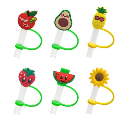 6Pcs Silicone Straw Cover, Reusable Silicone Straw Toppers, Splash Proof Straw Tips, Drinking Straw Tips Lids, Dust Proof Straw Tip Covers for 7-8 mm Straws (Fruit Style)