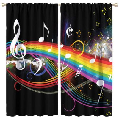 INSFBRB Abstract Rainbow Colorful Music Curtains for Home Decor Music Notes Art Musical Style Decor Window Drapes for Bedroom Rod Pocket84x84in