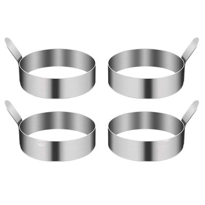 2/4/6Pcs Egg Rings Round Egg Frying Mold Pancake Shaper Stainless Steel Omelette Mould with Handle for Breakfast Camping (3.5inch/3inch)(L 4PCS)