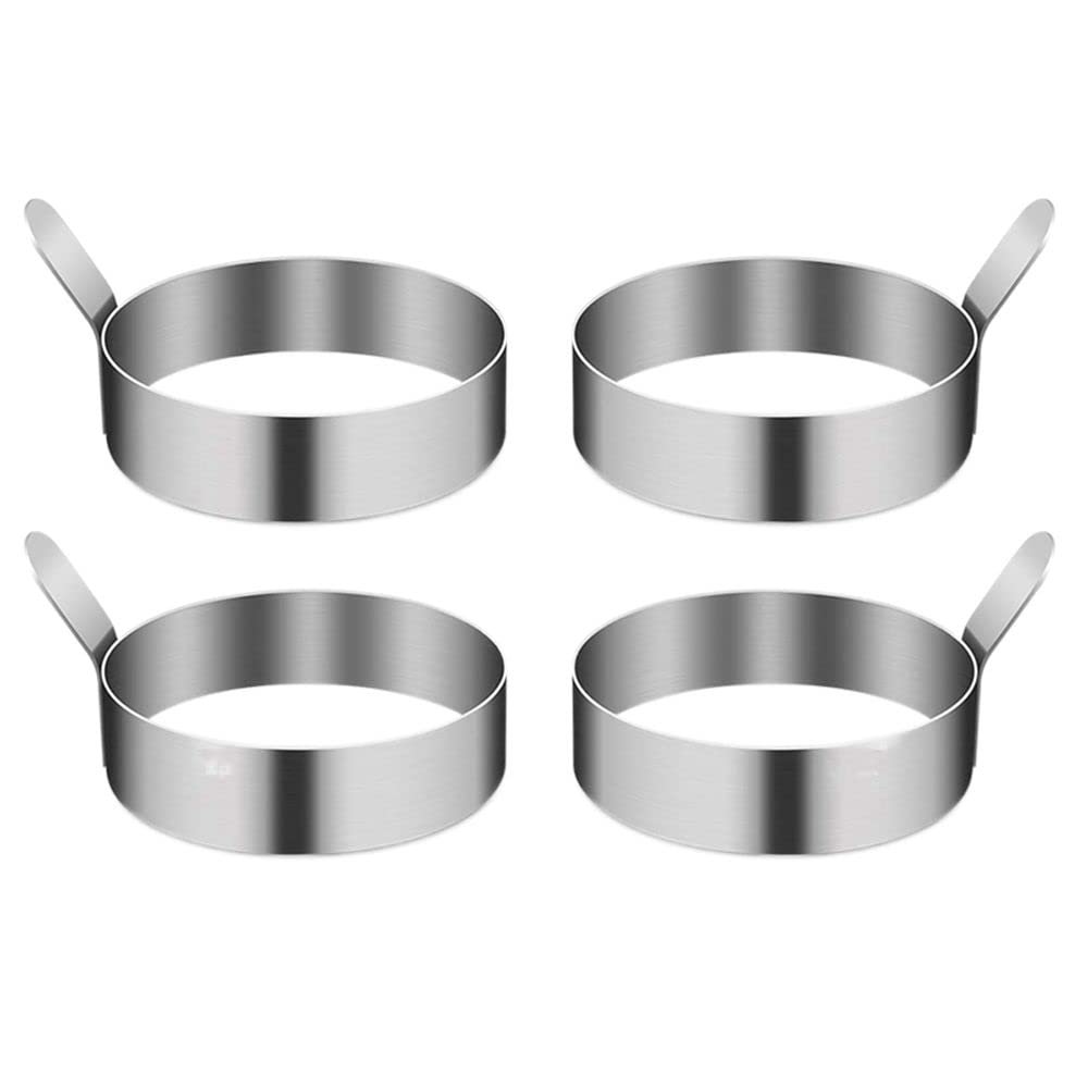 2/4/6Pcs Egg Rings Round Egg Frying Mold Pancake Shaper Stainless Steel Omelette Mould with Handle for Breakfast Camping (3.5inch/3inch)(L 4PCS)