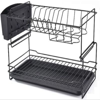 Black Bowl Rack-Metal Double-layer Bowl Drying Rack Kitchen Drain Basket Kitchen Drying Board