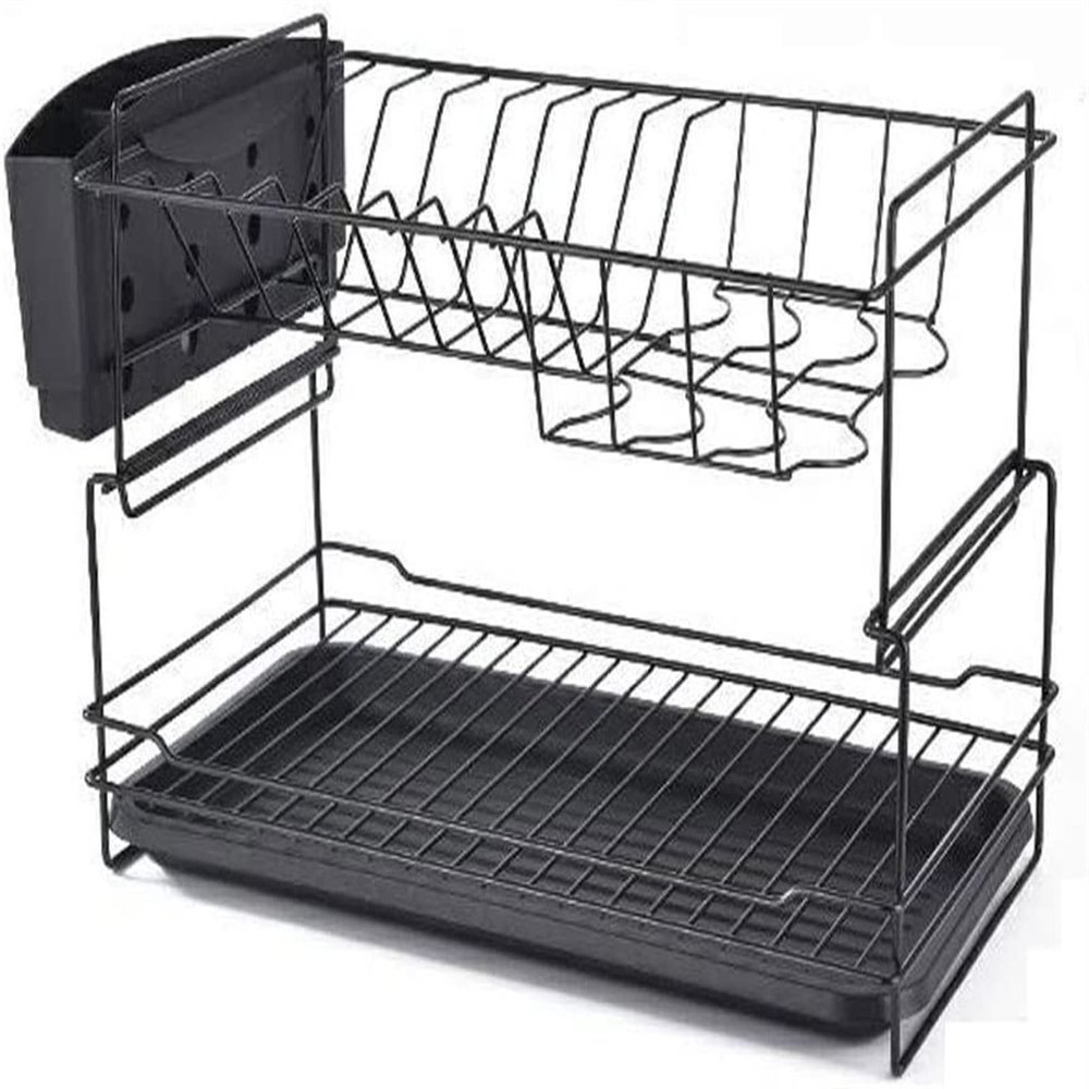 Black Bowl Rack-Metal Double-layer Bowl Drying Rack Kitchen Drain Basket Kitchen Drying Board
