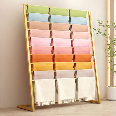 Scarf Display Stand - Floor Standing Suit Pants Rack - Sheets Hanging Organizer Shelf - Metal Hijab Hangers, Floor Standing Scarves Silk Scarf Rack, For Belt Suit Ties Hanging Rack ( Color : Gold , Si
