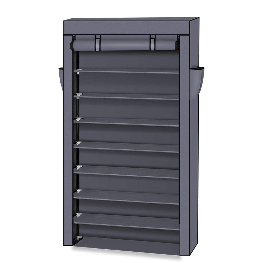 Kcelarec Shoe Rack Organizer Tall Shoe Rack for Closet Entryway 10 Tier Non-Woven Cover Shoe Shelf Free Standing Shoe Storage Cabinet with Dustproof Cover (Gray)