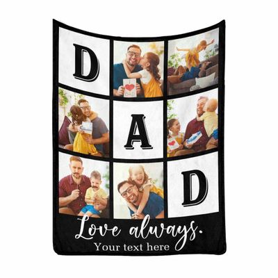 MyPupSocks Customized Picture Blanket for Dad, Custom Dad Picture Collage Love Always Blanket Personalized Blanket to Dad from Daughter Kids for Father's Day, Funny Birthday Throw for Men 60x80