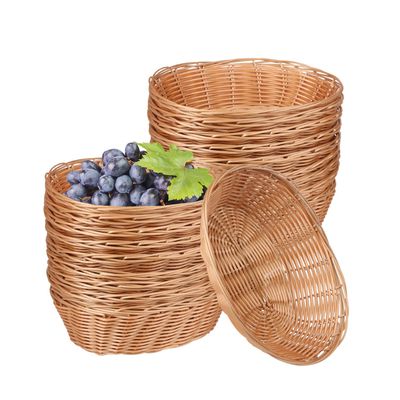 25 Pack Oval Poly Wicker Basket, 9 x 6 x 2.6 Inch Poly Wicker Bread Baskets, Medium Size Gift Baskets for Kitchen, Christmas Gifts, Centerpiece Display, Storing Bread, Fruits, Vegetables, by GNIEMCKIN