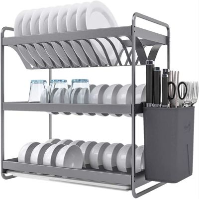 Modern Bowl Rack-Multifunctional 3-layer Tray Drying Rack with Removable Drainboard Kitchen Sink Tray Rack
