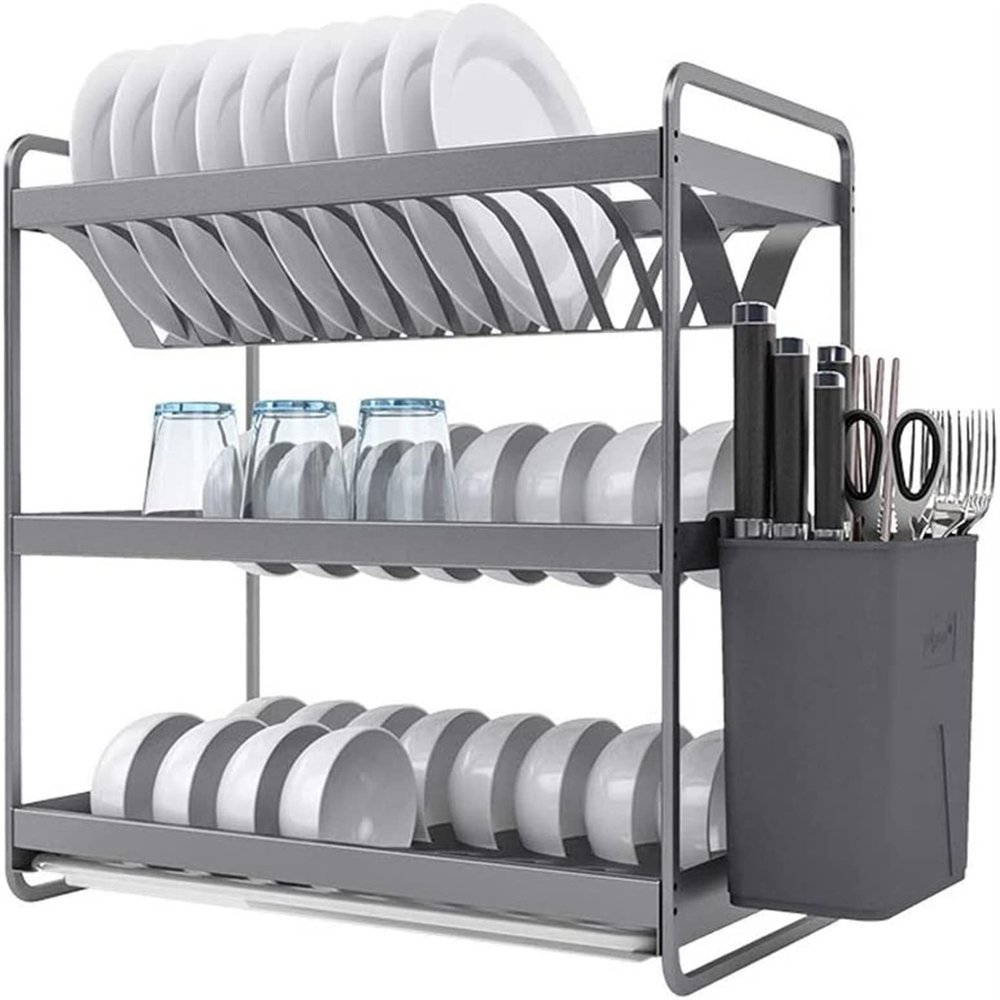 Modern Bowl Rack-Multifunctional 3-layer Tray Drying Rack with Removable Drainboard Kitchen Sink Tray Rack