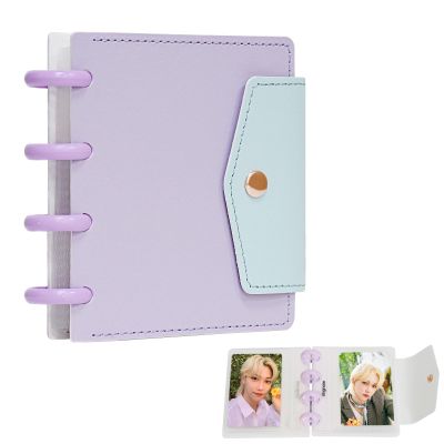 Photocard Binder 3 Inch Kpop Binder, Detachable Kpop Photocard Holder Book, Button Design Mini Photo Album, 20 Pockets Fits 40 Photocards (Purple)