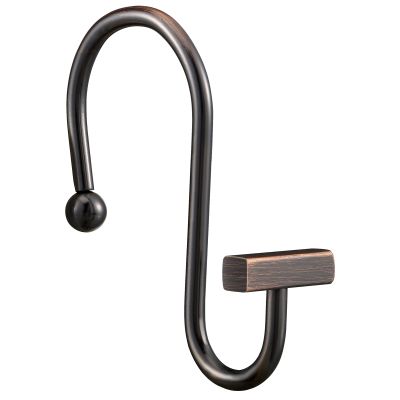 Bronze Shower Curtain Hooks, Rust Proof Shower Curtain Rings for Bathroom, CHICTIE Modern Metal Decorative Shower Hooks Hangers for Shower Curtain Rod, Square T Bar Shape Set of 12