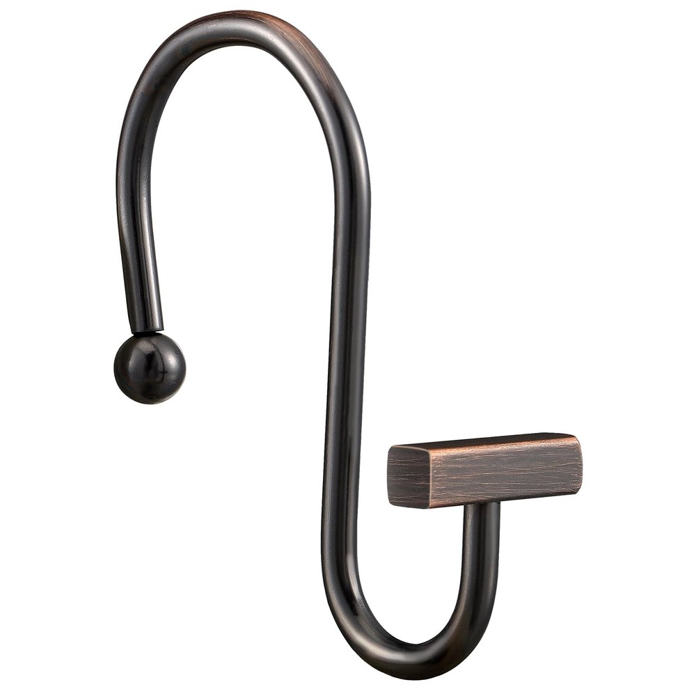 Bronze Shower Curtain Hooks, Rust Proof Shower Curtain Rings for Bathroom, CHICTIE Modern Metal Decorative Shower Hooks Hangers for Shower Curtain Rod, Square T Bar Shape Set of 12