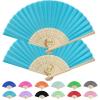 90pcs Personalized Party Fans Gifts for Women Foldable Customized Fabric Silk Bamboo Hand Fan Wedding Birthday Favors Guest Bulk Custom Bridal Shower Dancing Church Decorative Folding Fans (Blue) view 1