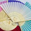 90pcs Personalized Party Fans Gifts for Women Foldable Customized Fabric Silk Bamboo Hand Fan Wedding Birthday Favors Guest Bulk Custom Bridal Shower Dancing Church Decorative Folding Fans (Blue) view 2