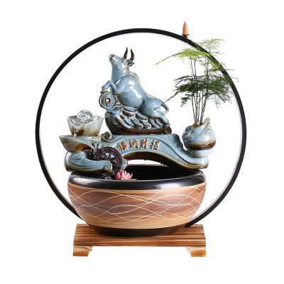 Tabletop Fountain Indoor Fountains Indoor Ceramic Tabletop Fountain - Creative Chinese Style Flowing Water Ornaments Circulating Water and Feng Shui Fountain with LED Lights Meditation Fountain Relaxa